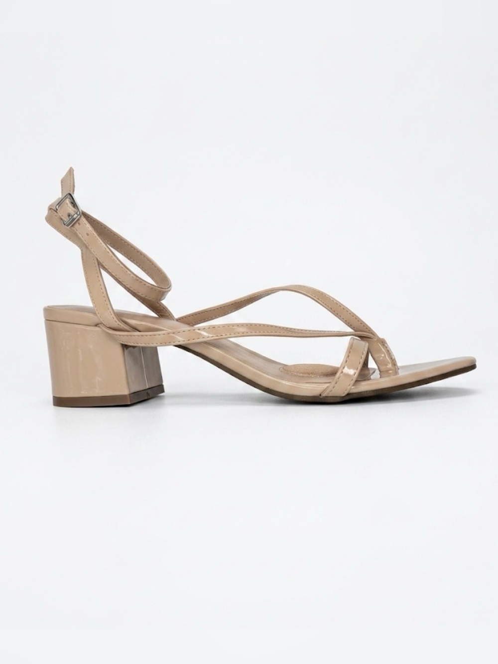 Patent Nude Strappy Block Heel Sandals Size 9.5